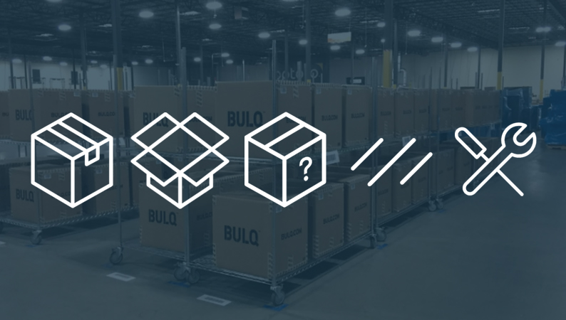 Icons representing BULQ's five conditions - new, like new, uninspected returns, scratch & dent, and salvage